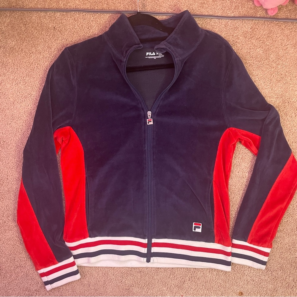 FILA Red Blue Zip Up Sweater